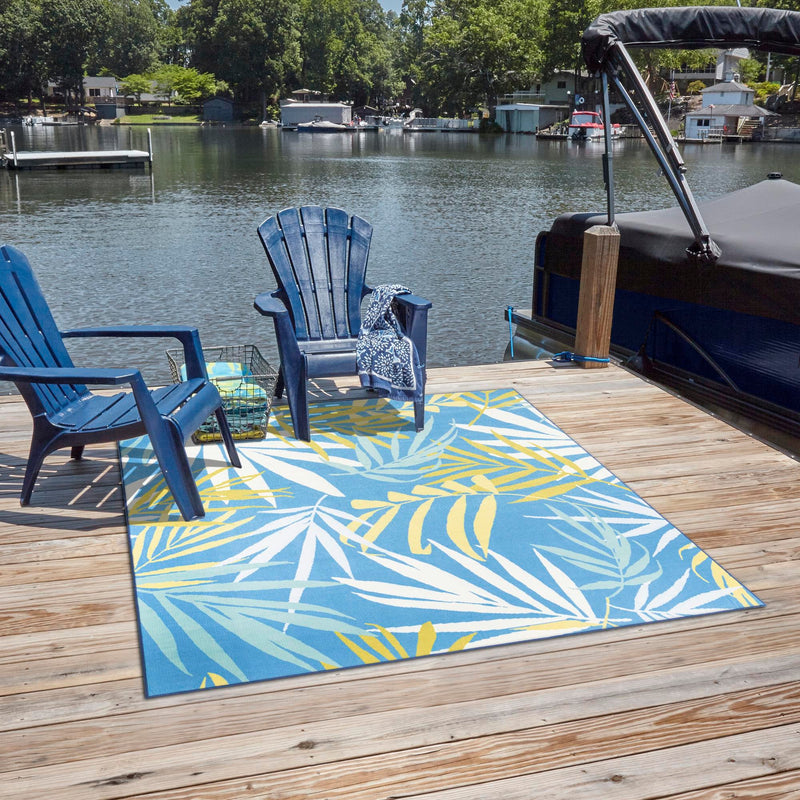 Belizean Tropics Outdoor Rugs Collection Area Rug -  Barrier Square Blue  lifestyle 82
