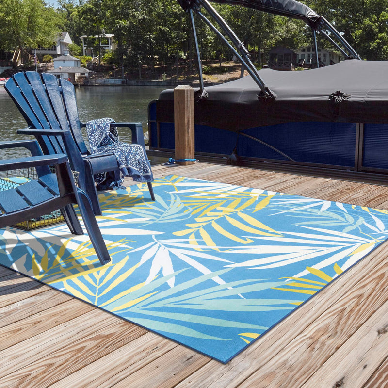 Belizean Tropics Outdoor Rugs Collection Area Rug -  Barrier Square Blue  lifestyle 85