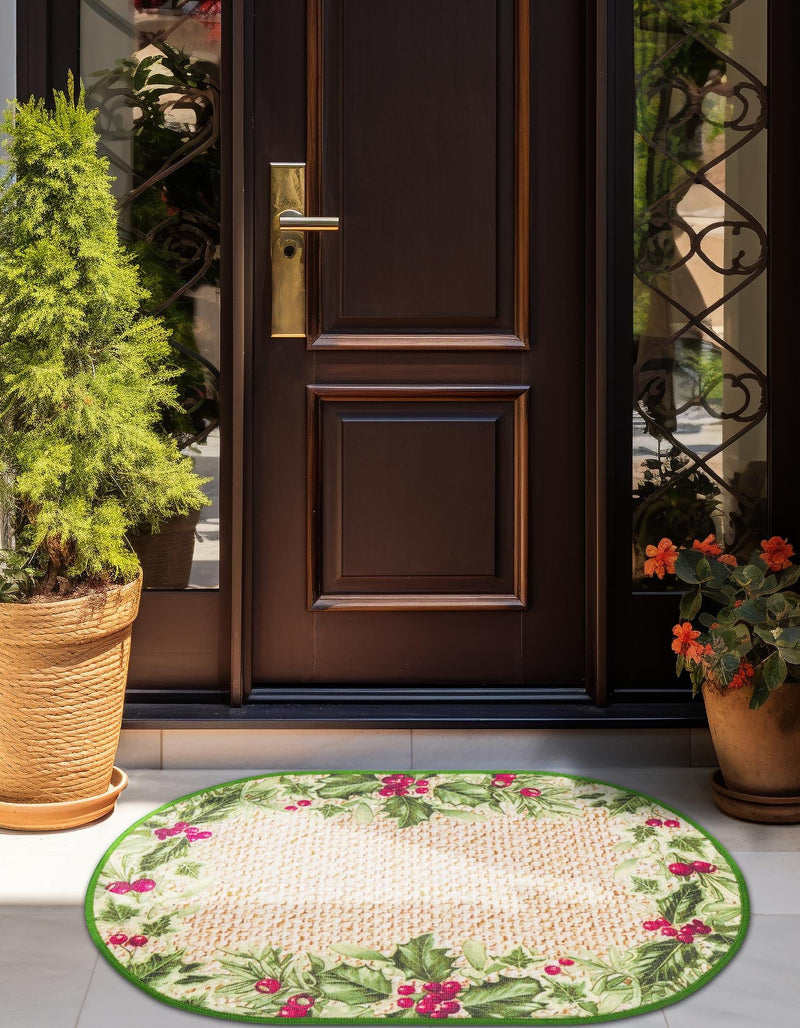 Belizean Tropics Outdoor Rugs Collection Area Rug -  Ambergris Oval Beige and Green  lifestyle 28