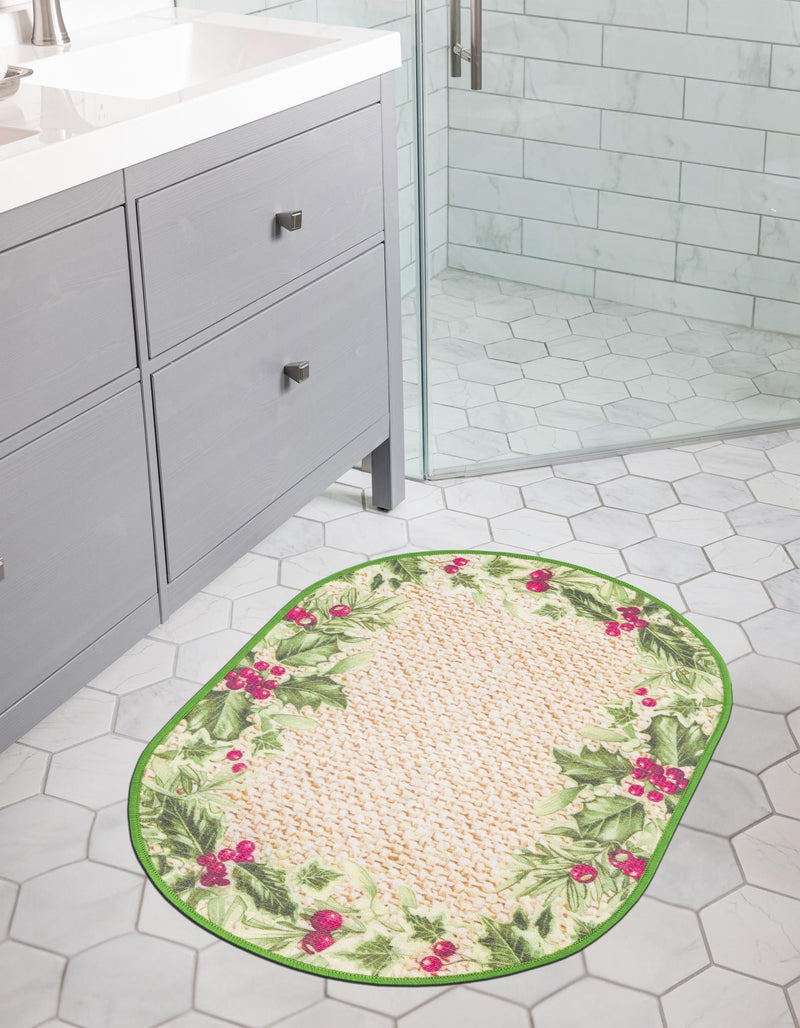 Belizean Tropics Outdoor Rugs Collection Area Rug -  Ambergris Oval Beige and Green  lifestyle 31