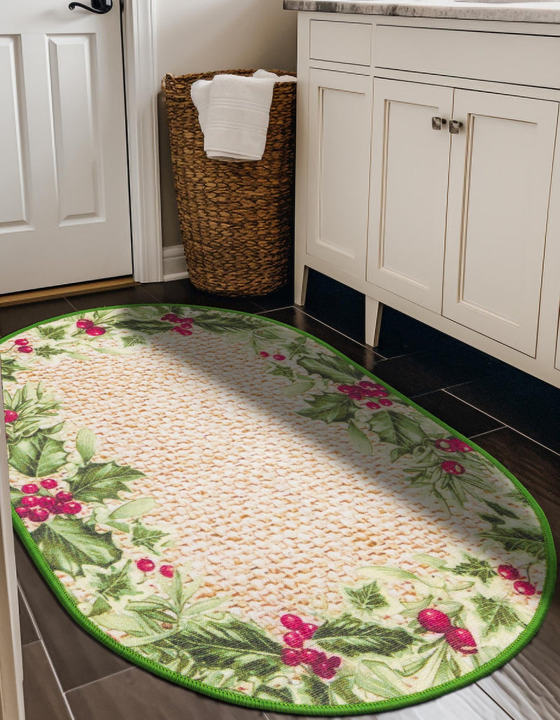 Belizean Tropics Outdoor Rugs Collection Area Rug -  Ambergris Oval Beige and Green  lifestyle 32
