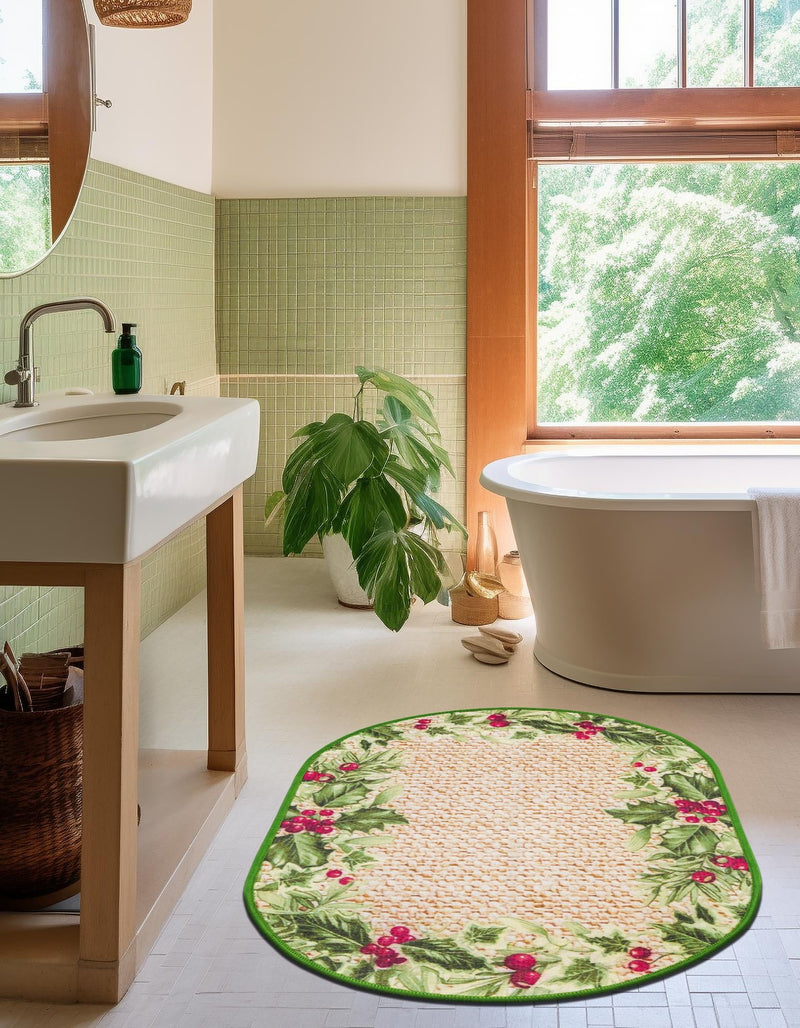 Belizean Tropics Outdoor Rugs Collection Area Rug -  Ambergris Oval Beige and Green  lifestyle 34