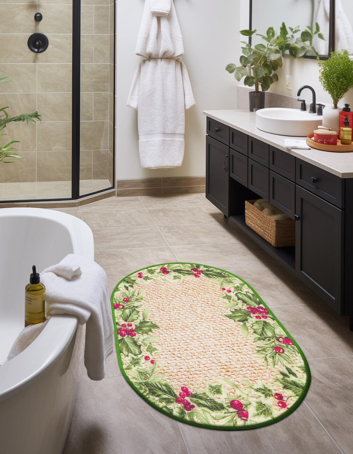 Belizean Tropics Outdoor Rugs Collection Area Rug -  Ambergris Oval Beige and Green  lifestyle 36