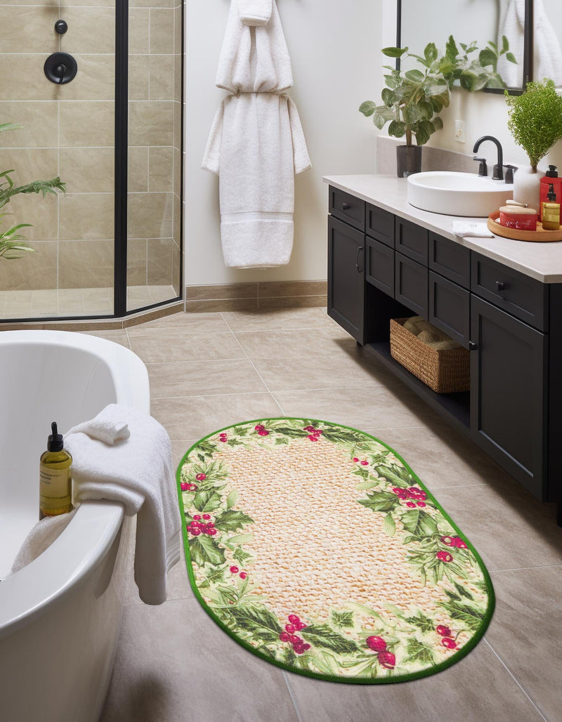 Belizean Tropics Outdoor Rugs Collection Area Rug -  Ambergris Oval Beige and Green  lifestyle 36