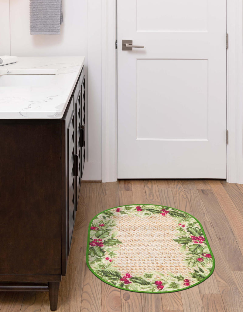 Belizean Tropics Outdoor Rugs Collection Area Rug -  Ambergris Oval Beige and Green  lifestyle 37
