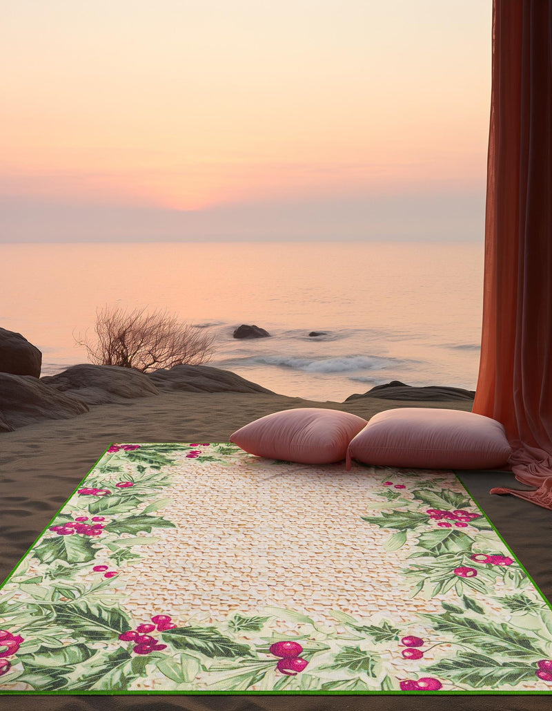 Belizean Tropics Outdoor Rugs Collection Area Rug -  Ambergris Rectangle Beige and Green  lifestyle 4