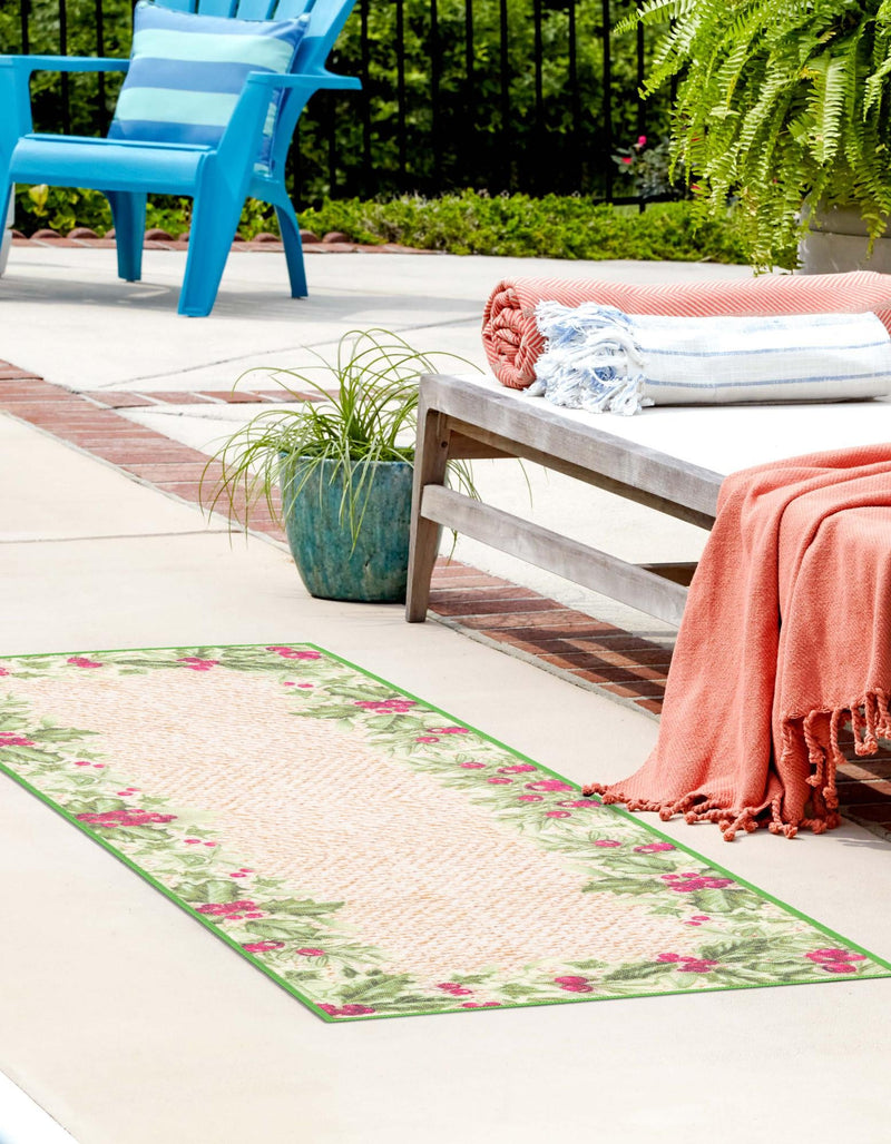 Belizean Tropics Outdoor Rugs Collection Area Rug -  Ambergris Runner Beige and Green  lifestyle 26