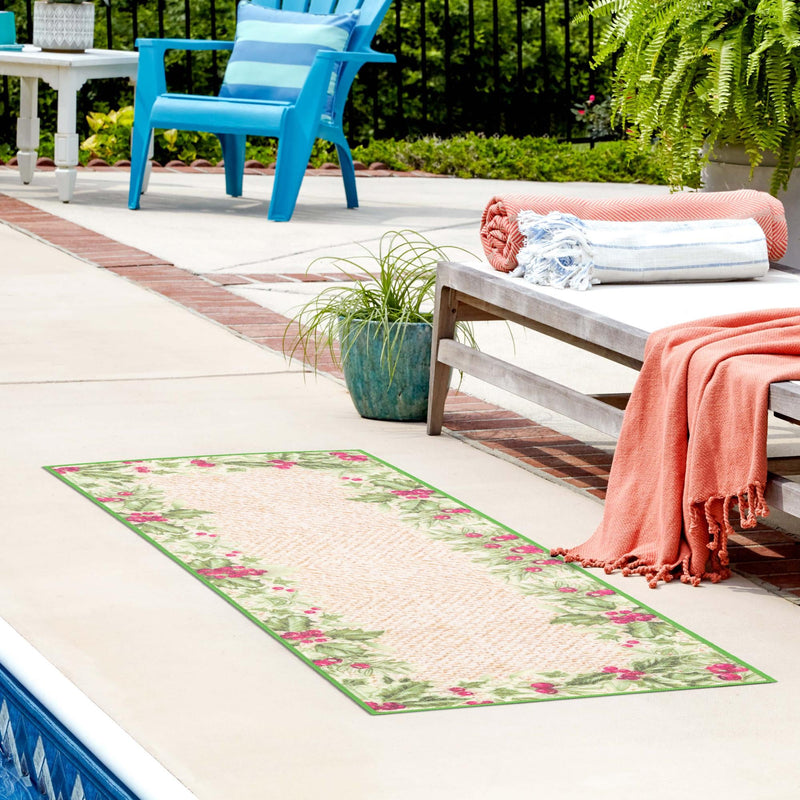 Belizean Tropics Outdoor Rugs Collection Area Rug -  Ambergris Runner Beige and Green  lifestyle 81
