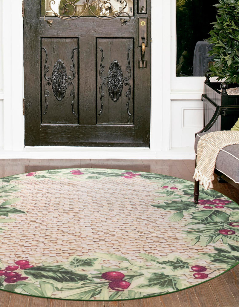 Belizean Tropics Outdoor Rugs Collection Area Rug -  Ambergris Round Beige and Green  lifestyle 25