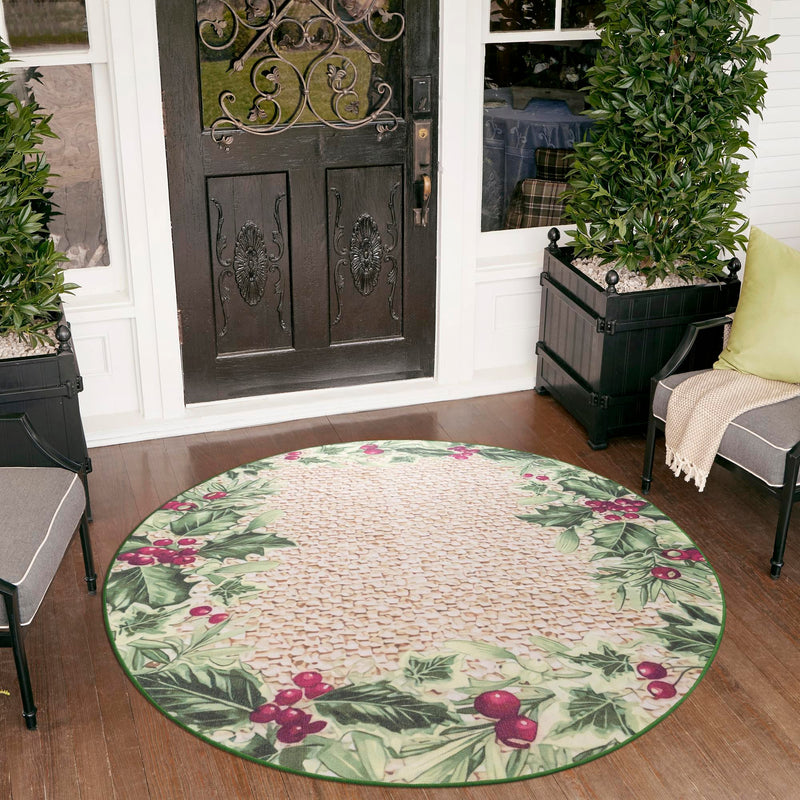 Belizean Tropics Outdoor Rugs Collection Area Rug -  Ambergris Round Beige and Green  lifestyle 78