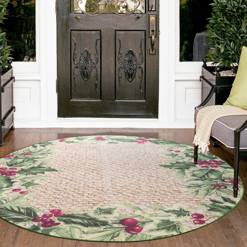 Belizean Tropics Outdoor Rugs Collection Area Rug -  Ambergris Round Beige and Green  lifestyle 80