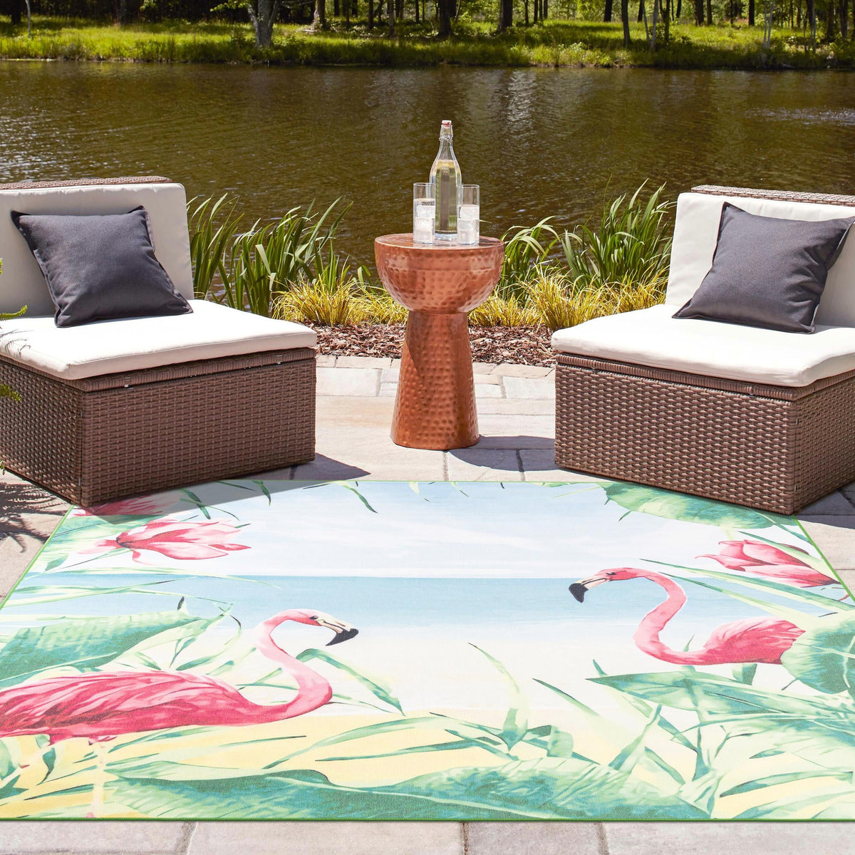 Belizean Tropics Outdoor Rugs Collection Area Rug -  Placencia Square Blue and Green  lifestyle 86