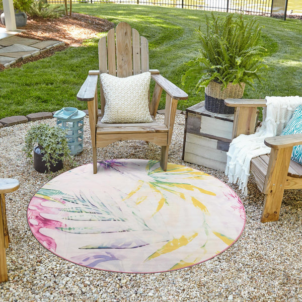Belizean Tropics Outdoor Rugs Collection Area Rug -  Hopkins Round Ivory  lifestyle 78