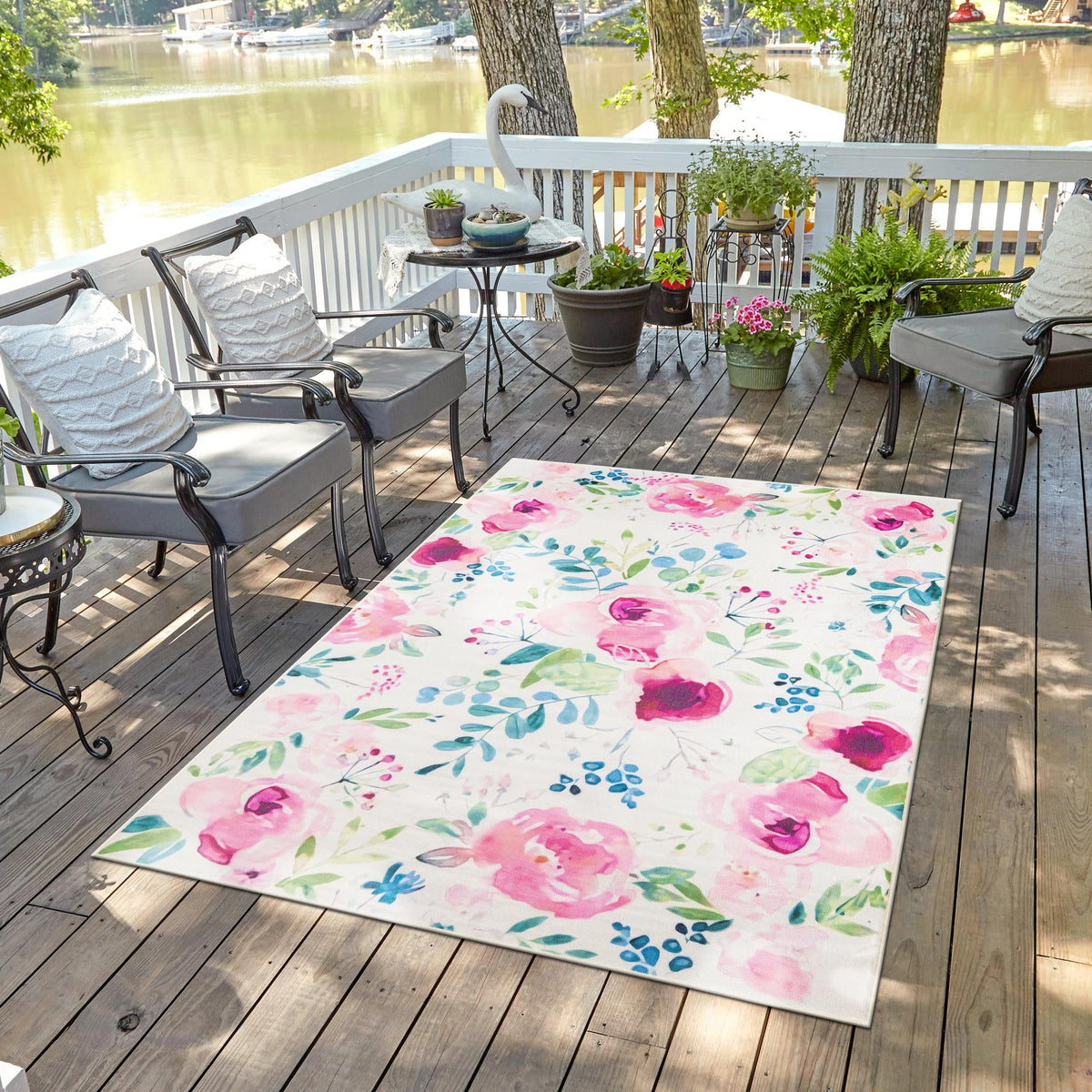 Belizean Tropics Outdoor Rugs Collection Area Rug -  Dangriga Rectangle Ivory  lifestyle 15