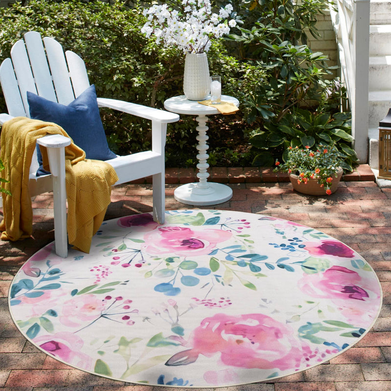 Belizean Tropics Outdoor Rugs Collection Area Rug -  Dangriga Round Ivory  lifestyle 81