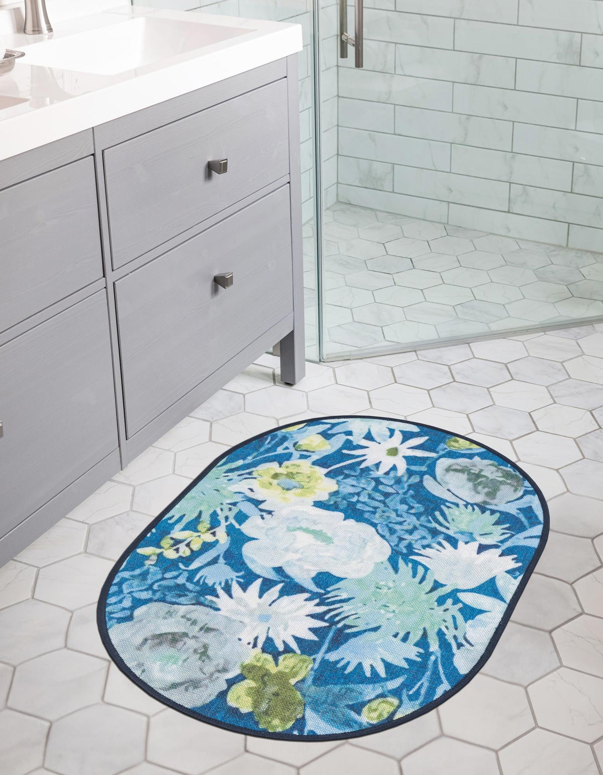 Belizean Tropics Outdoor Rugs Collection Area Rug -  Lagoon Oval Navy Blue  lifestyle 32