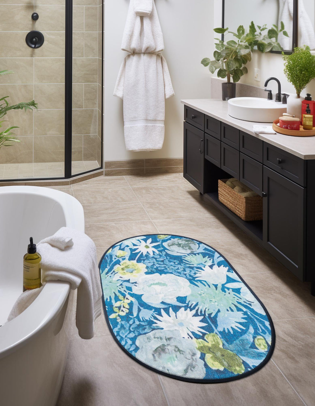 Belizean Tropics Outdoor Rugs Collection Area Rug -  Lagoon Oval Navy Blue  lifestyle 37