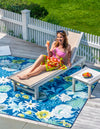 Belizean Tropics Outdoor Rugs Collection Area Rug -  Lagoon Rectangle Navy Blue  lifestyle 4
