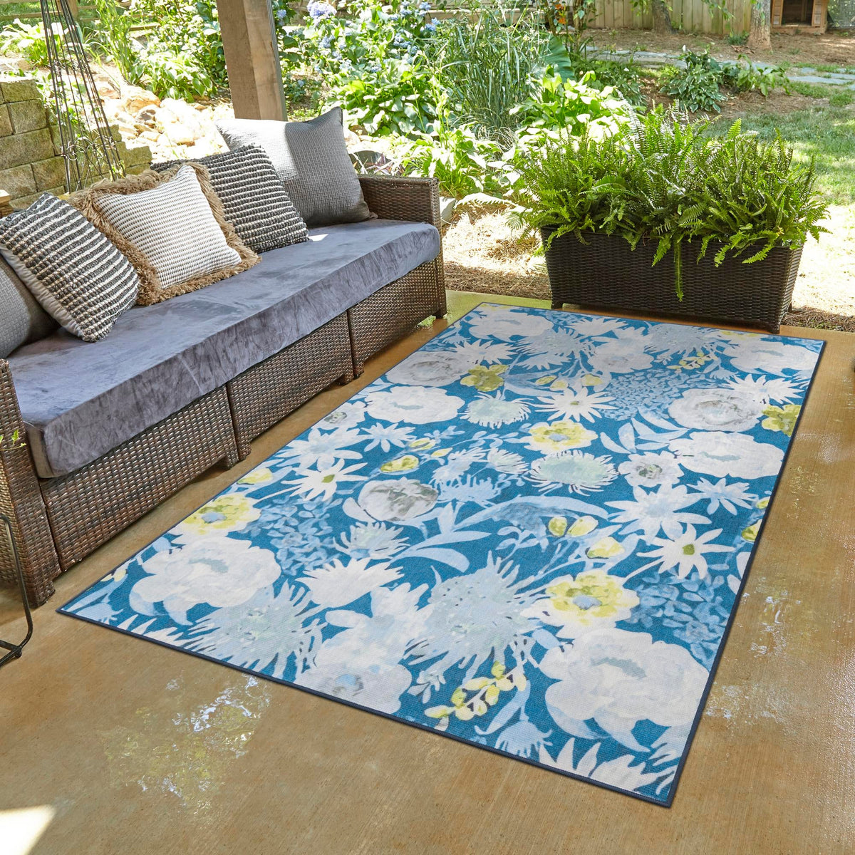 Belizean Tropics Outdoor Rugs Collection Area Rug -  Lagoon Rectangle Navy Blue  lifestyle 18