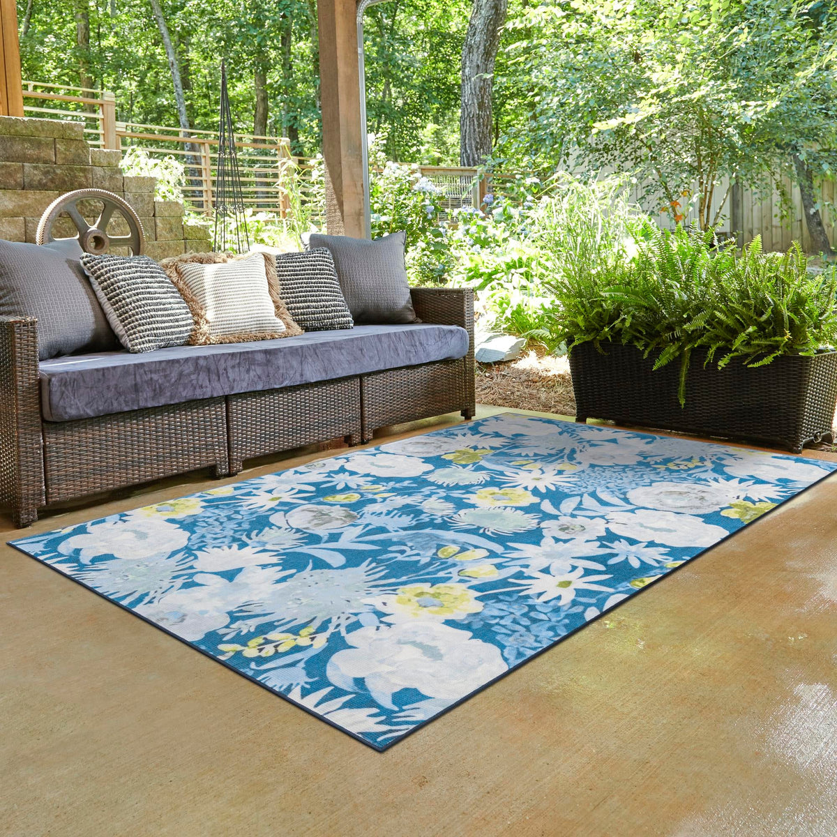 Belizean Tropics Outdoor Rugs Collection Area Rug -  Lagoon Rectangle Navy Blue  lifestyle 19