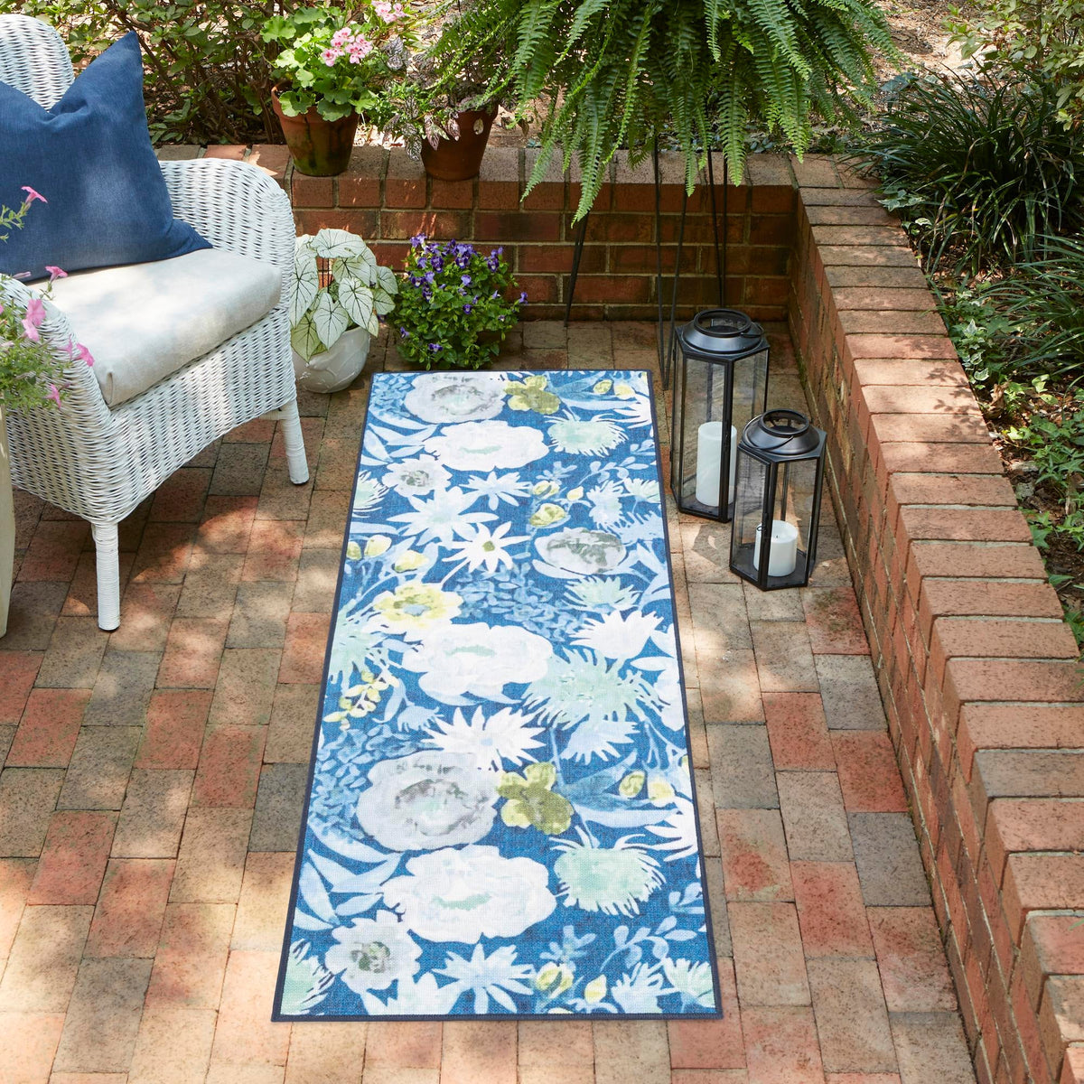Belizean Tropics Outdoor Rugs Collection Area Rug -  Lagoon Runner Navy Blue  lifestyle 90
