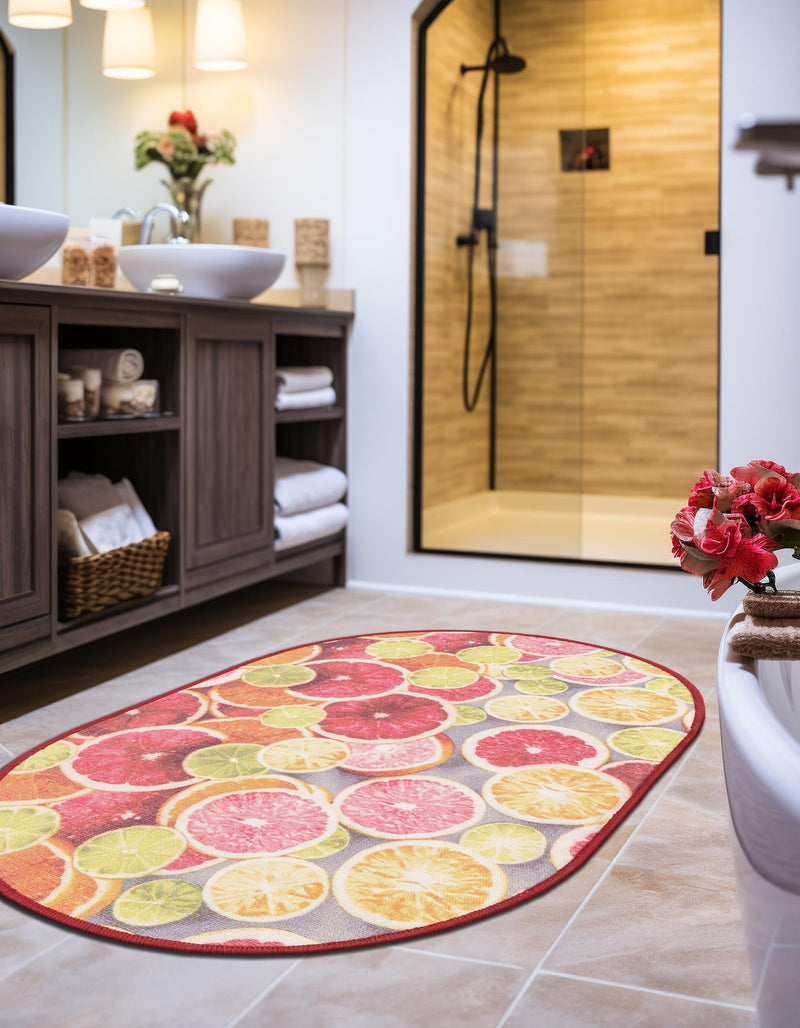 Belizean Tropics Outdoor Rugs Collection Area Rug -  Savanna Oval Rust Red and Yellow  lifestyle 36