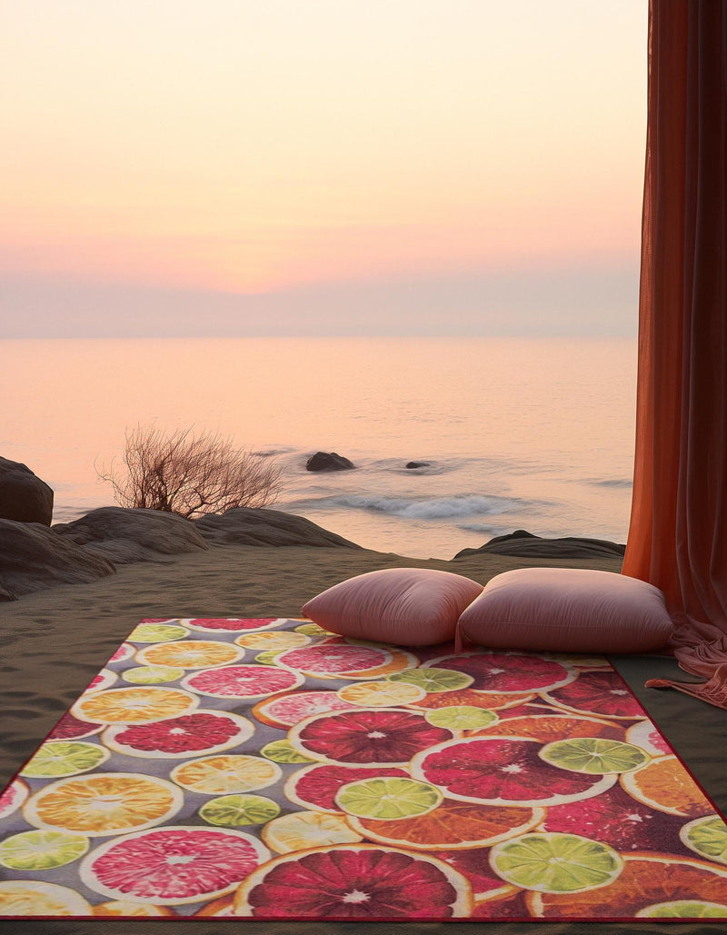Belizean Tropics Outdoor Rugs Collection Area Rug -  Savanna Rectangle Rust Red and Yellow  lifestyle 4