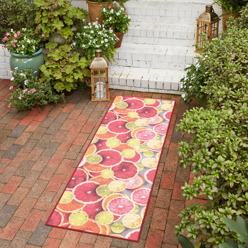 Belizean Tropics Outdoor Rugs Collection Area Rug -  Savanna Runner Rust Red and Yellow  lifestyle 79