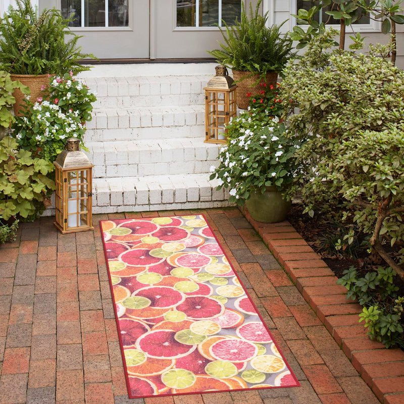Belizean Tropics Outdoor Rugs Collection Area Rug -  Savanna Runner Rust Red and Yellow  lifestyle 82