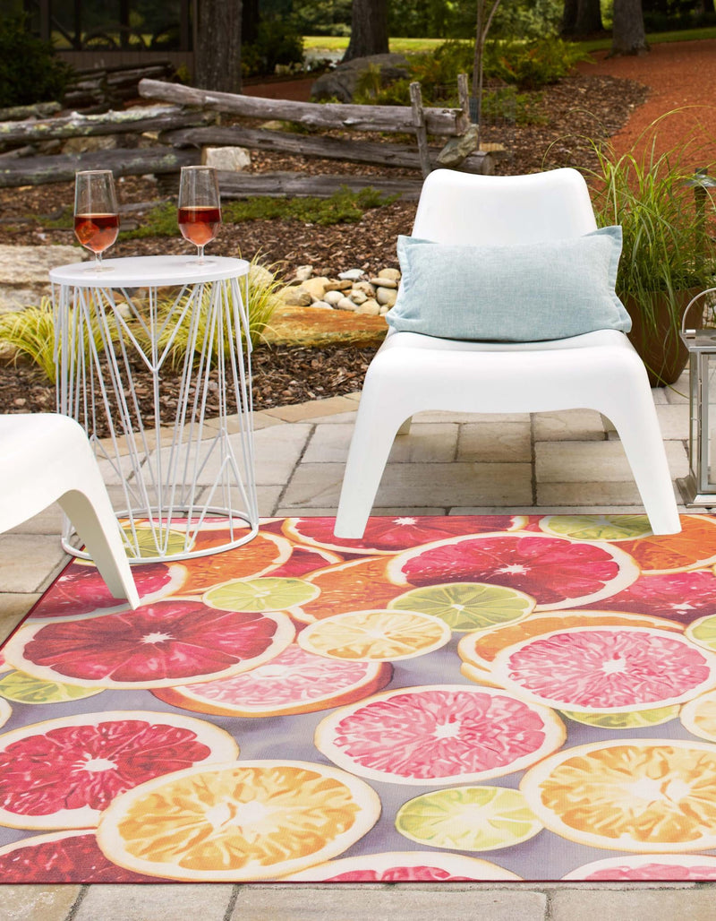Belizean Tropics Outdoor Rugs Collection Area Rug -  Savanna Square Rust Red and Yellow  lifestyle 27