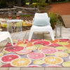 Belizean Tropics Outdoor Rugs Collection Area Rug -  Savanna Square Rust Red and Yellow  lifestyle 83