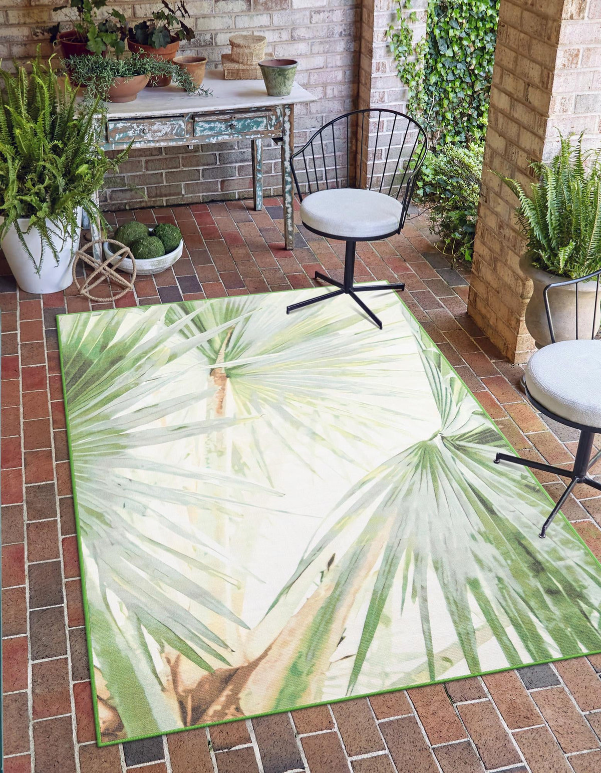 Belizean Tropics Outdoor Rugs Collection Area Rug -  Mayan Rectangle Green  lifestyle 2