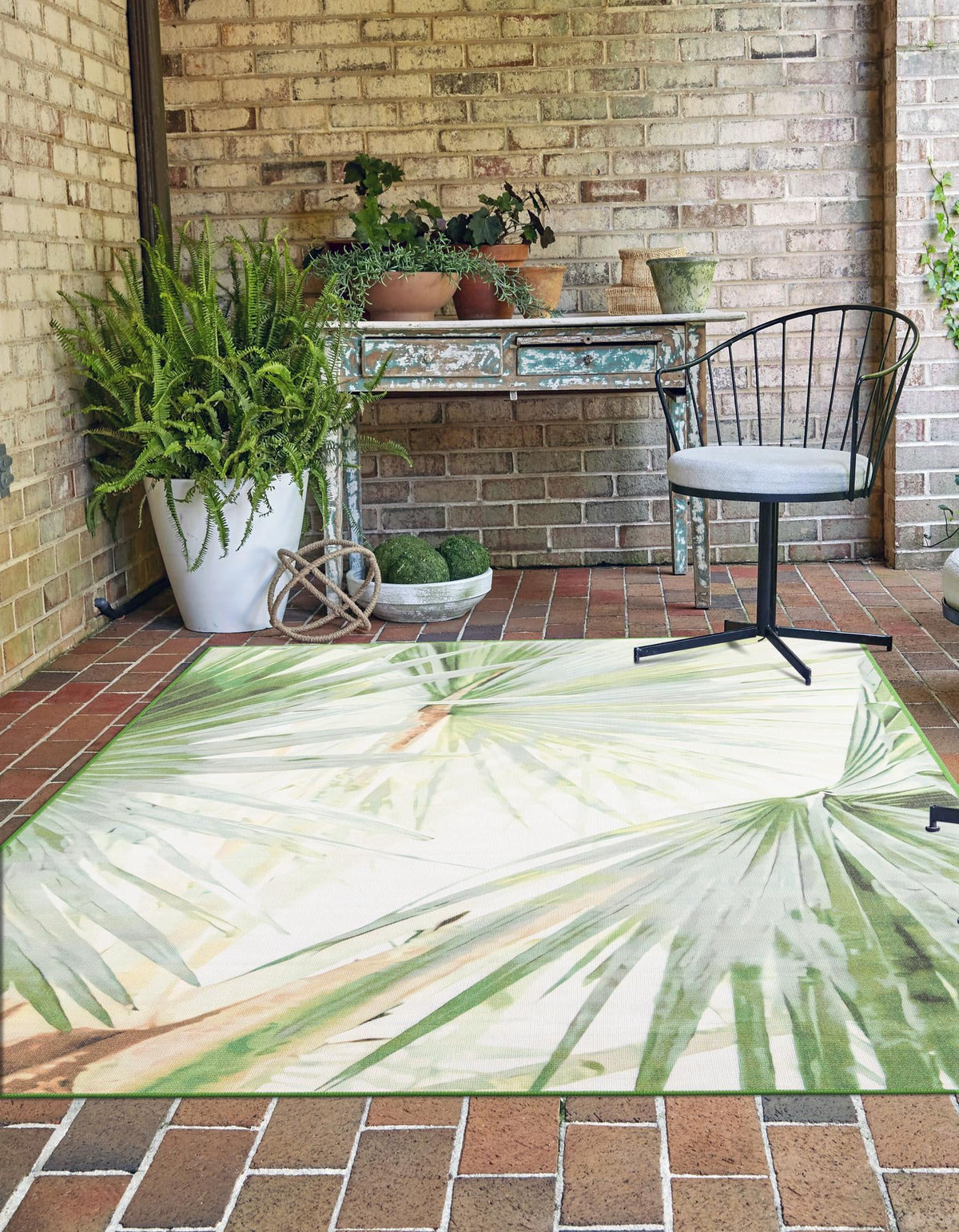 Belizean Tropics Outdoor Rugs Collection Area Rug -  Mayan Rectangle Green  lifestyle 3