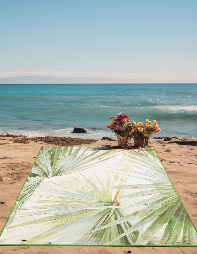 Belizean Tropics Outdoor Rugs Collection Area Rug -  Mayan Rectangle Green  lifestyle 5