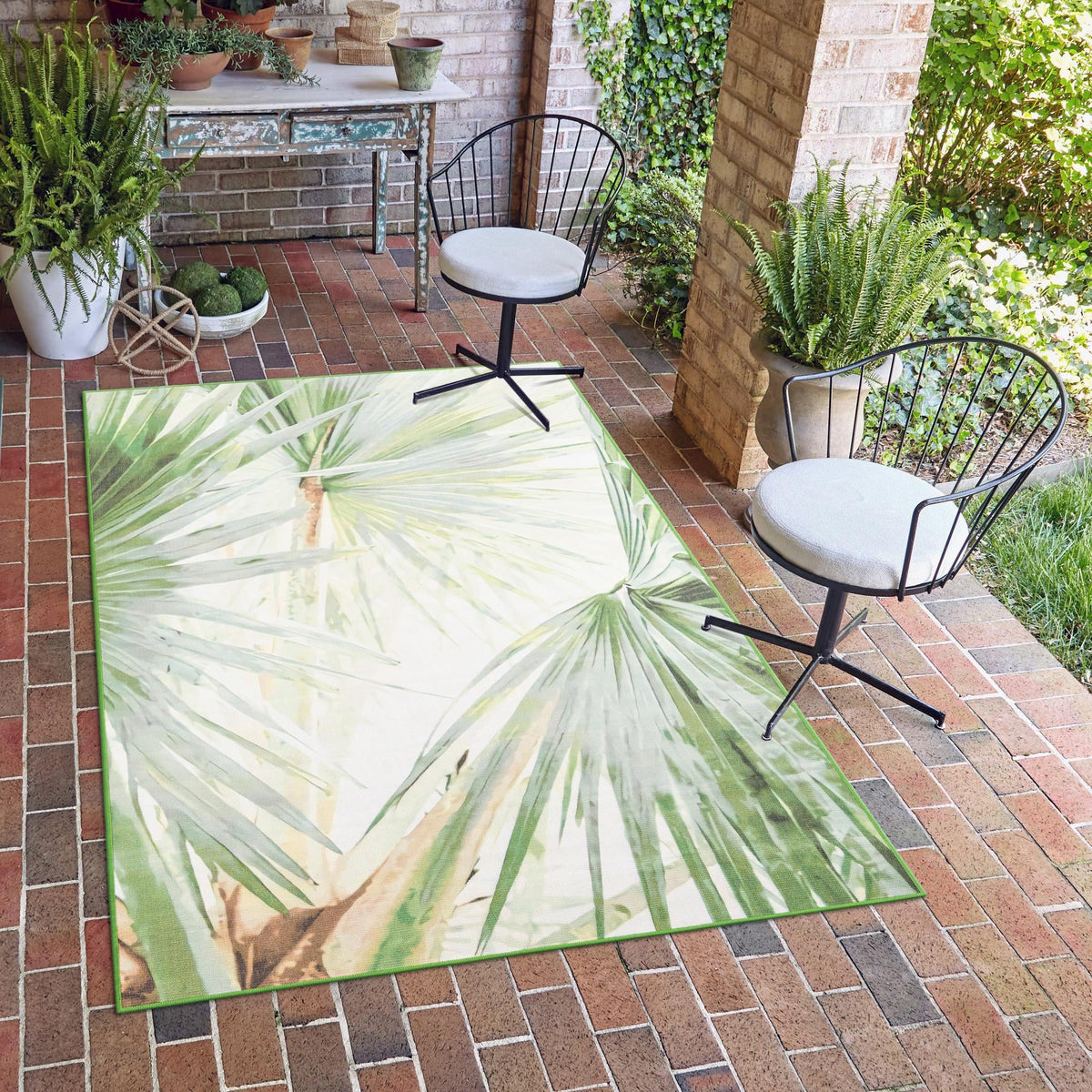 Belizean Tropics Outdoor Rugs Collection Area Rug -  Mayan Rectangle Green  lifestyle 16