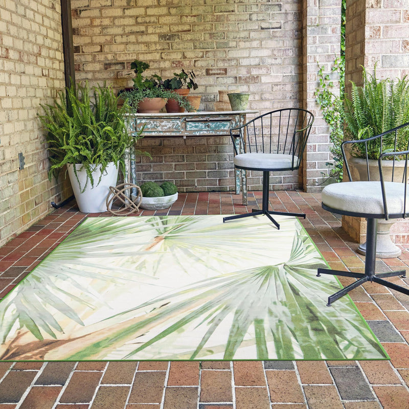 Belizean Tropics Outdoor Rugs Collection Area Rug -  Mayan Rectangle Green  lifestyle 17