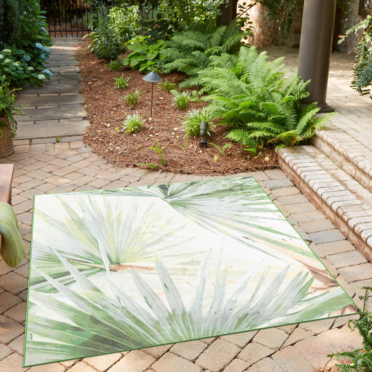 Belizean Tropics Outdoor Rugs Collection Area Rug -  Mayan Square Green  lifestyle 61