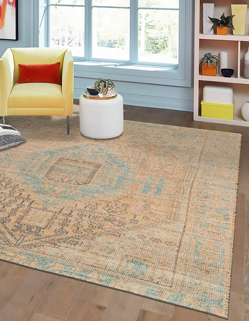 Desert Weave Jute Collection Area Rug -  Mojave Square Khaki and Ivory  lifestyle 27