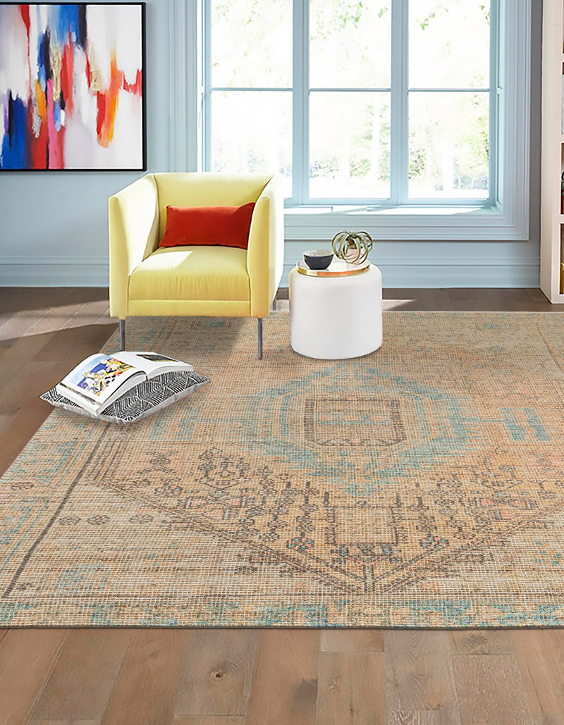 Desert Weave Jute Collection Area Rug -  Mojave Square Khaki and Ivory  lifestyle 29