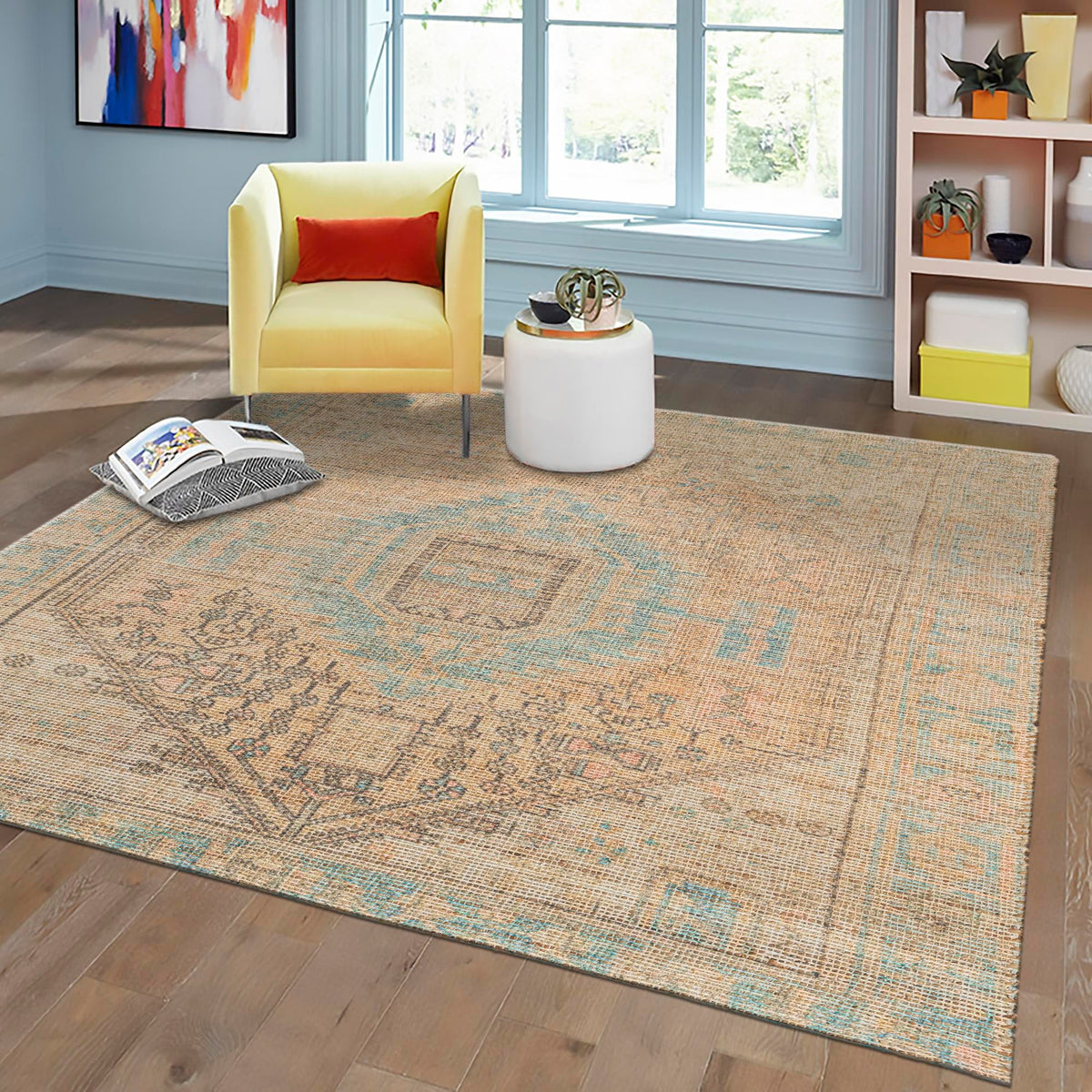 Desert Weave Jute Collection Area Rug -  Mojave Square Khaki and Ivory  lifestyle 59