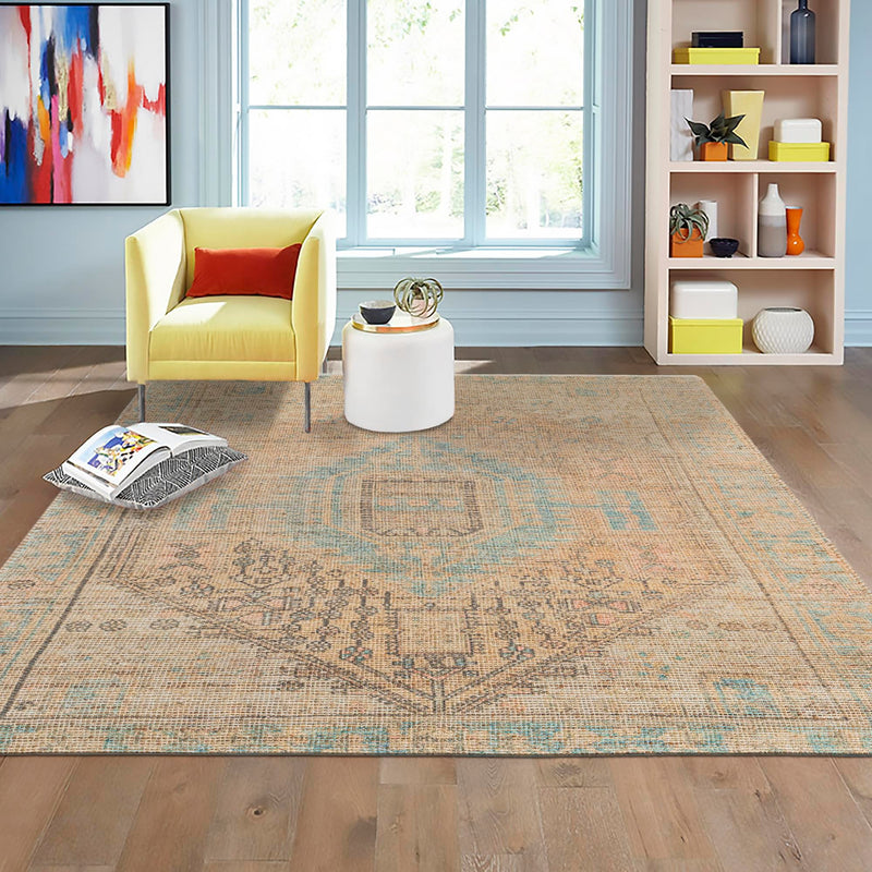 Desert Weave Jute Collection Area Rug -  Mojave Square Khaki and Ivory  lifestyle 61