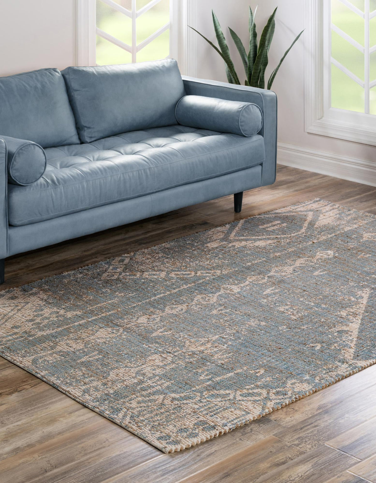 Desert Weave Jute Collection Area Rug -  Kalahari Rectangle Antique Blue  lifestyle 2
