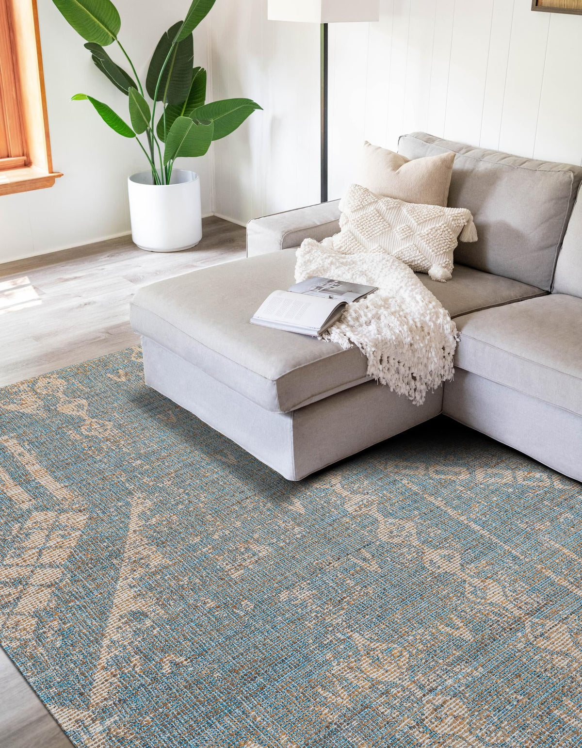 Desert Weave Jute Collection Area Rug -  Kalahari Rectangle Antique Blue  lifestyle 3
