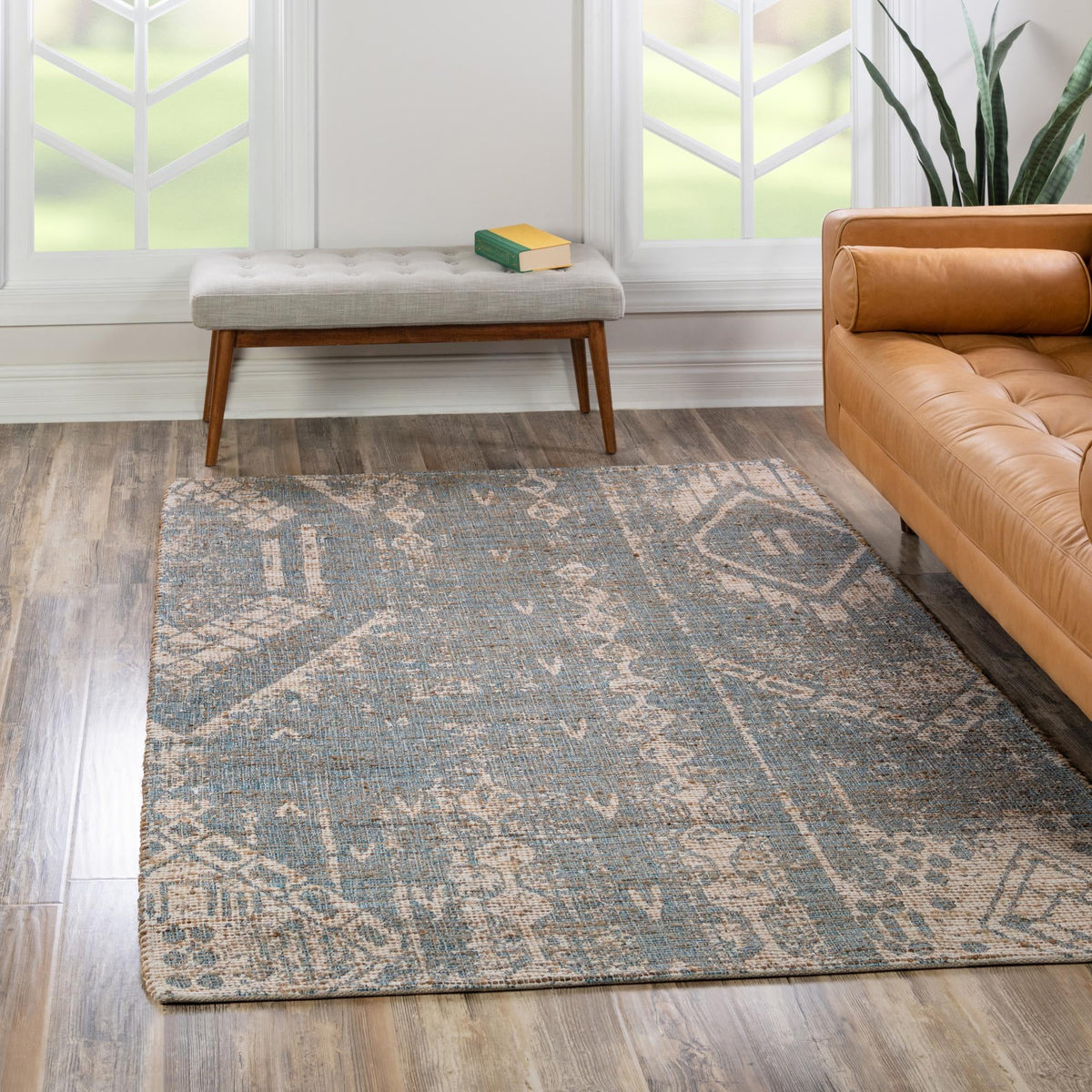 Desert Weave Jute Collection Area Rug -  Kalahari Rectangle Antique Blue  lifestyle 22