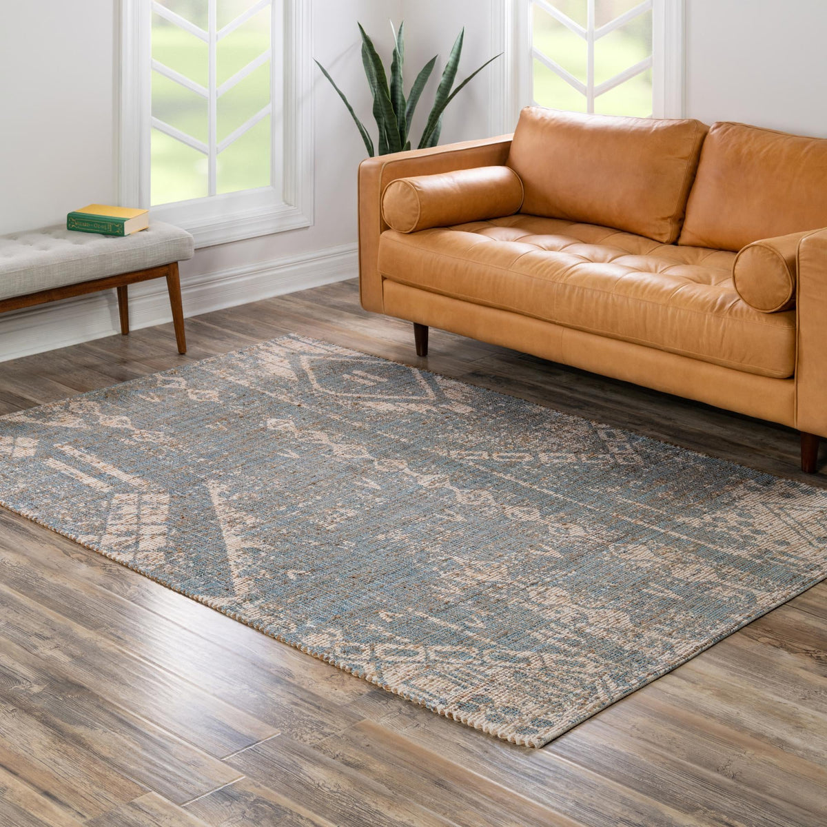 Desert Weave Jute Collection Area Rug -  Kalahari Rectangle Antique Blue  lifestyle 23