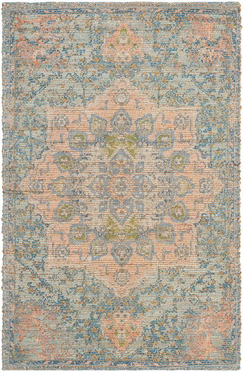 Desert Weave Jute Collection Area Rug -  Gobi Rectangle Blue and Peach Main