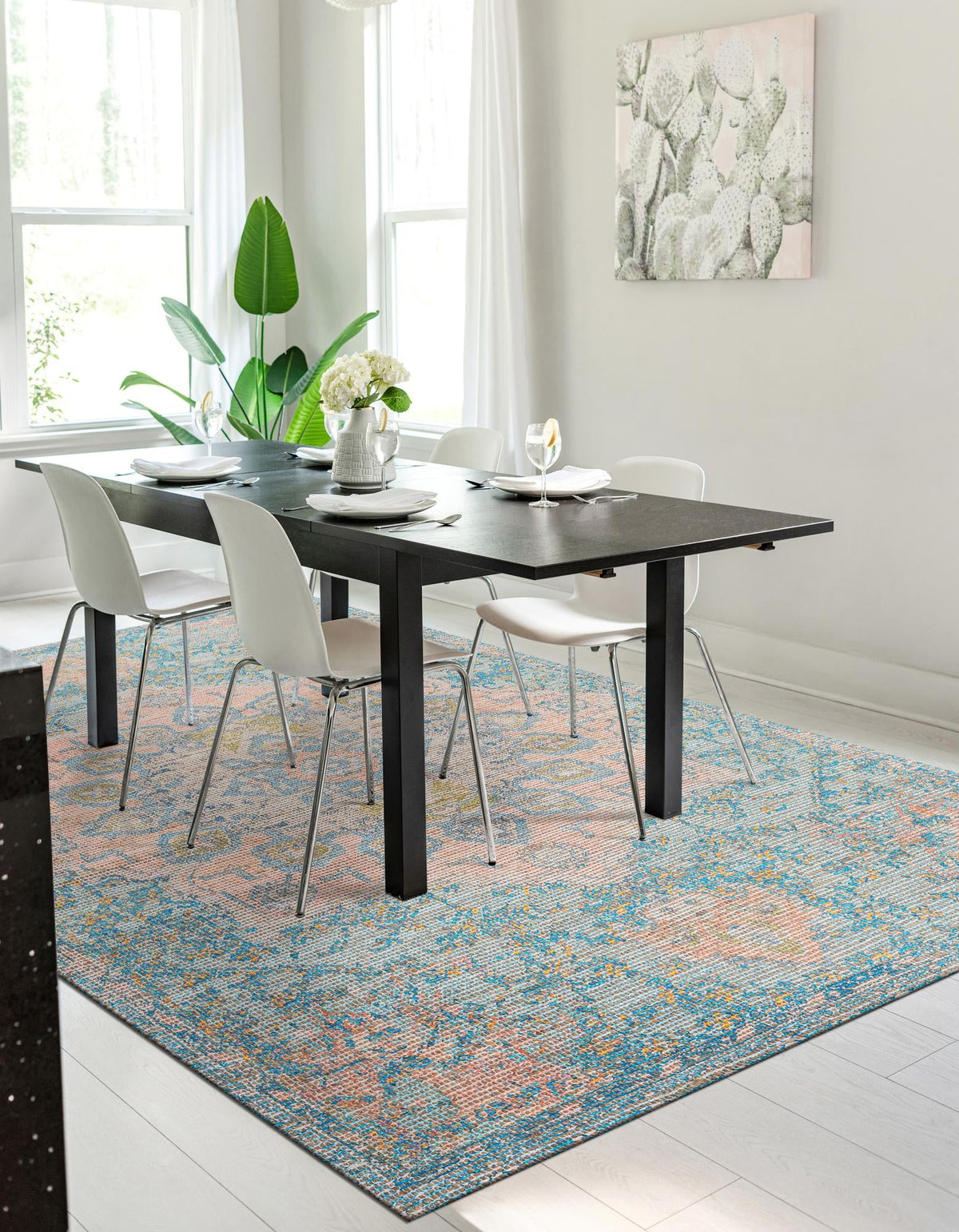 Desert Weave Jute Collection Area Rug -  Gobi Rectangle Blue and Peach  lifestyle 3