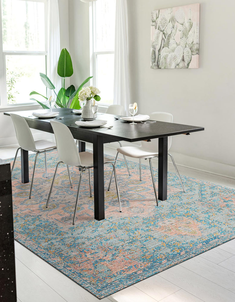 Desert Weave Jute Collection Area Rug -  Gobi Rectangle Blue and Peach  lifestyle 3