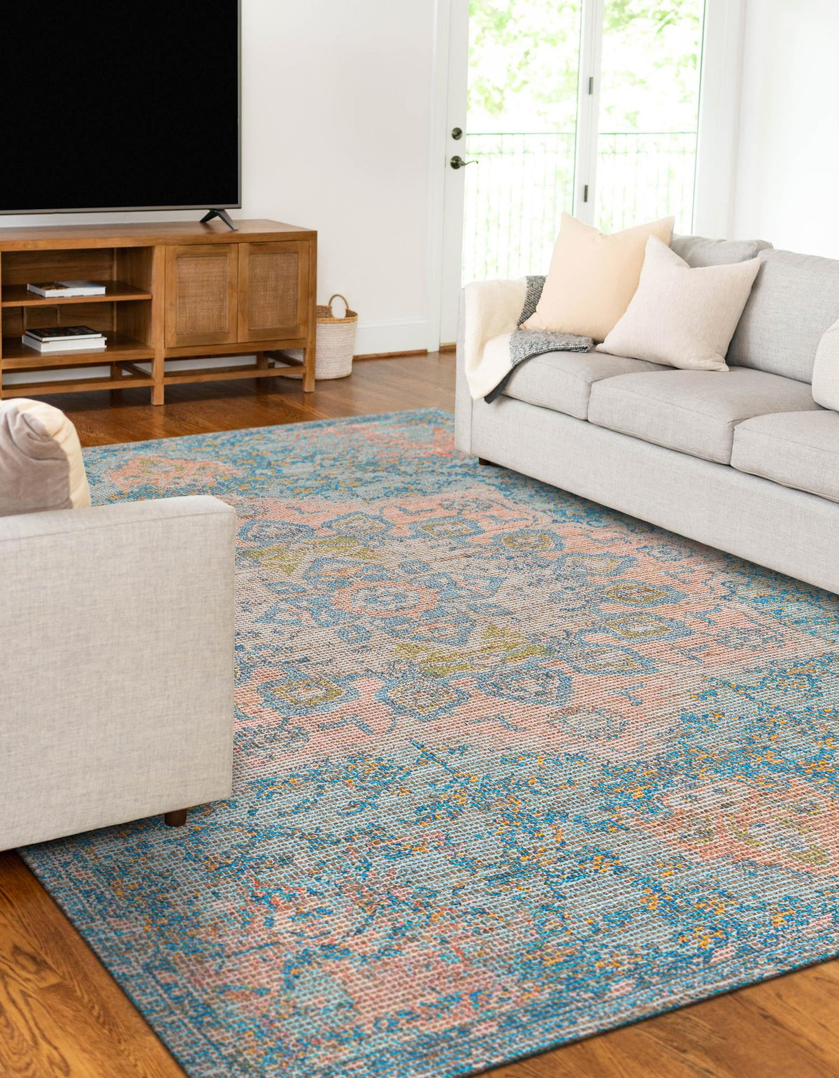 Desert Weave Jute Collection Area Rug -  Gobi Rectangle Blue and Peach  lifestyle 5