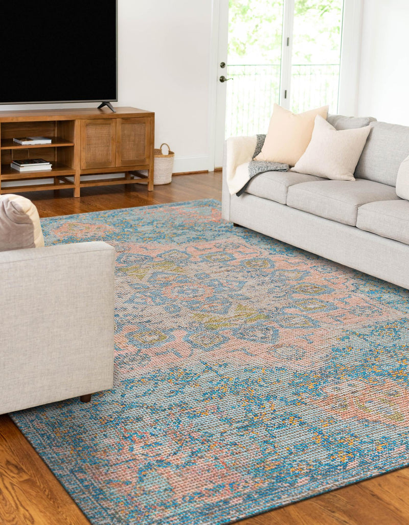 Desert Weave Jute Collection Area Rug -  Gobi Rectangle Blue and Peach  lifestyle 5